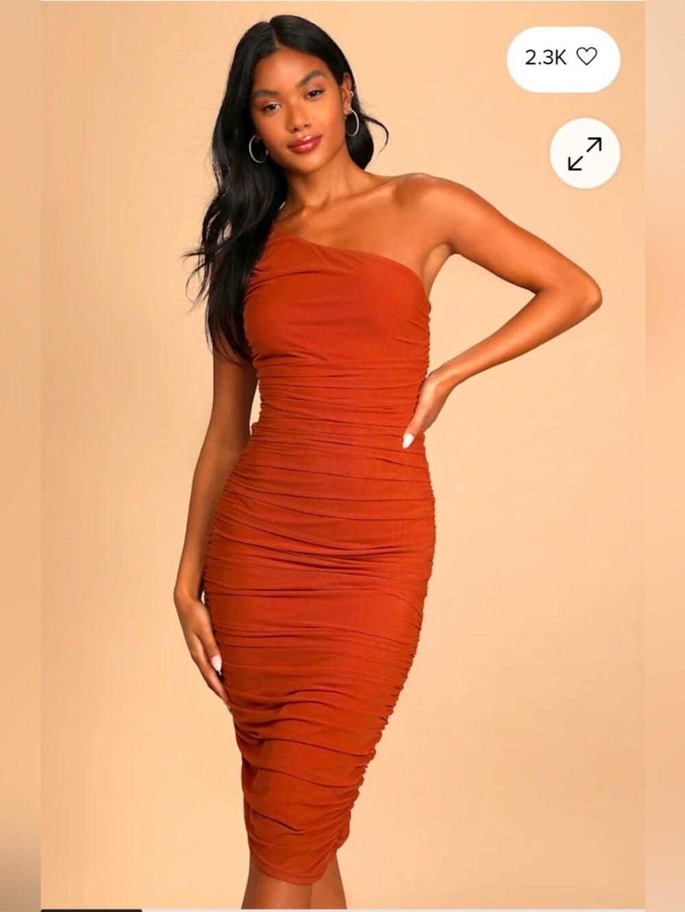 Lulus Already RSVP'd Rust Brown Ruched One-Shoulder Bodycon Dress Small
